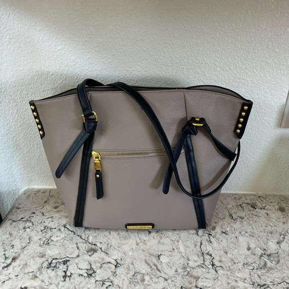 Adrienne Vittadini Tan and Black Tote Bag with Gold Hardware - Picture 1 of 8